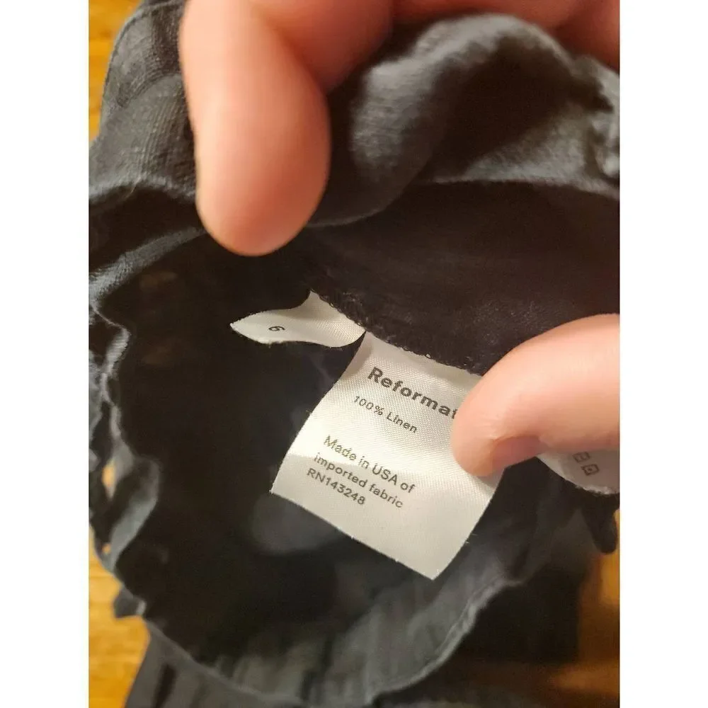 REFORMATION 100% Linen High Waisted Belted Saylor Pants in Black sz 6